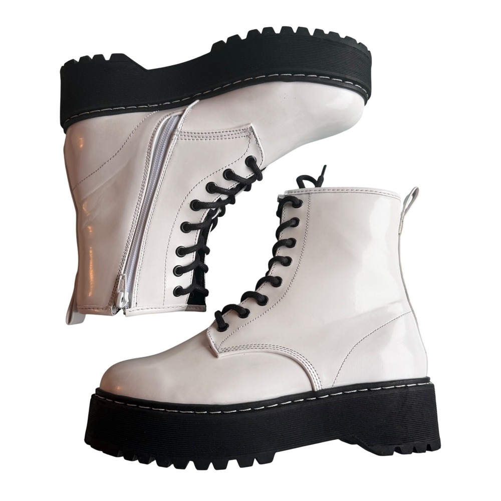 Steve Madden Bettyyw White Patent Platform Combat Lug Sole Boots Goth Grunge 9W